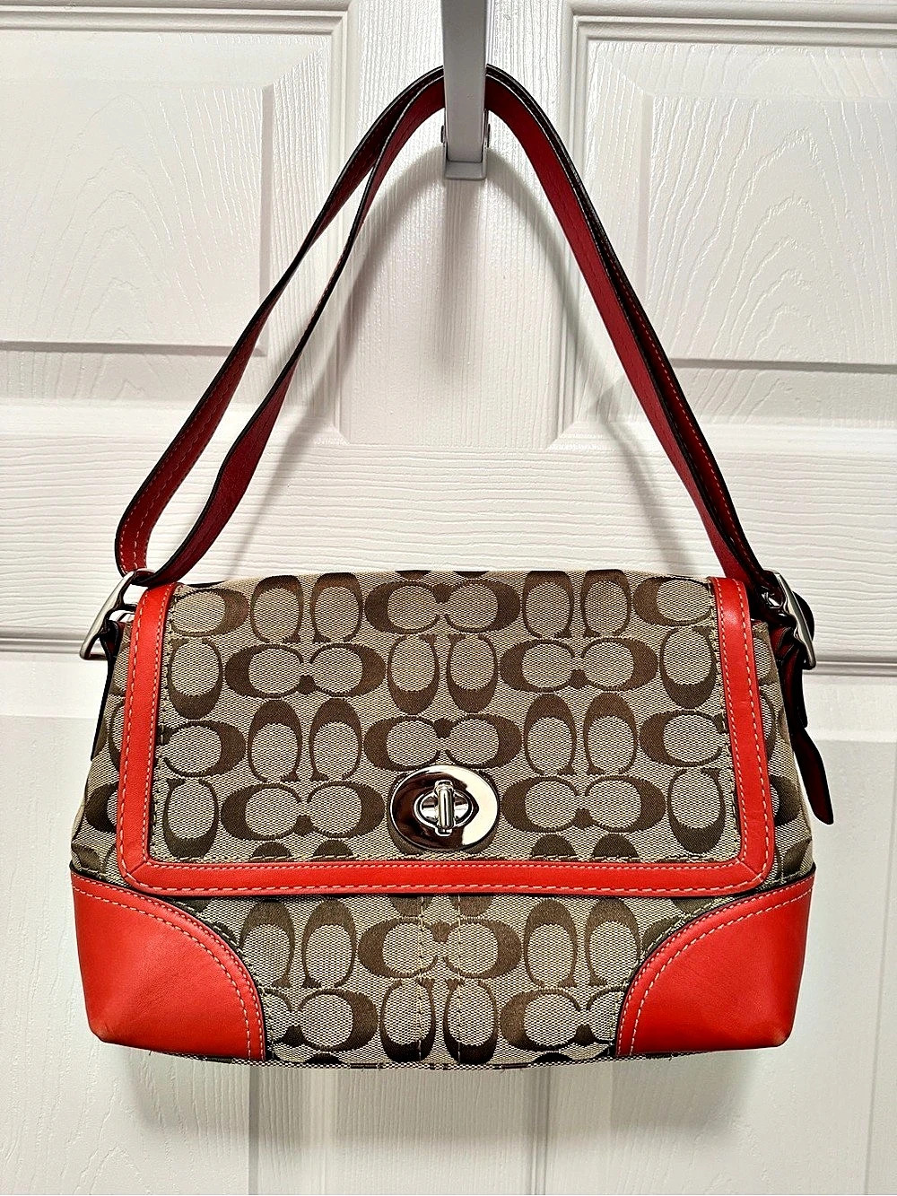 Coach Gallery Flap Shoulder Bag Brown & Red Shoulder Bag F13066